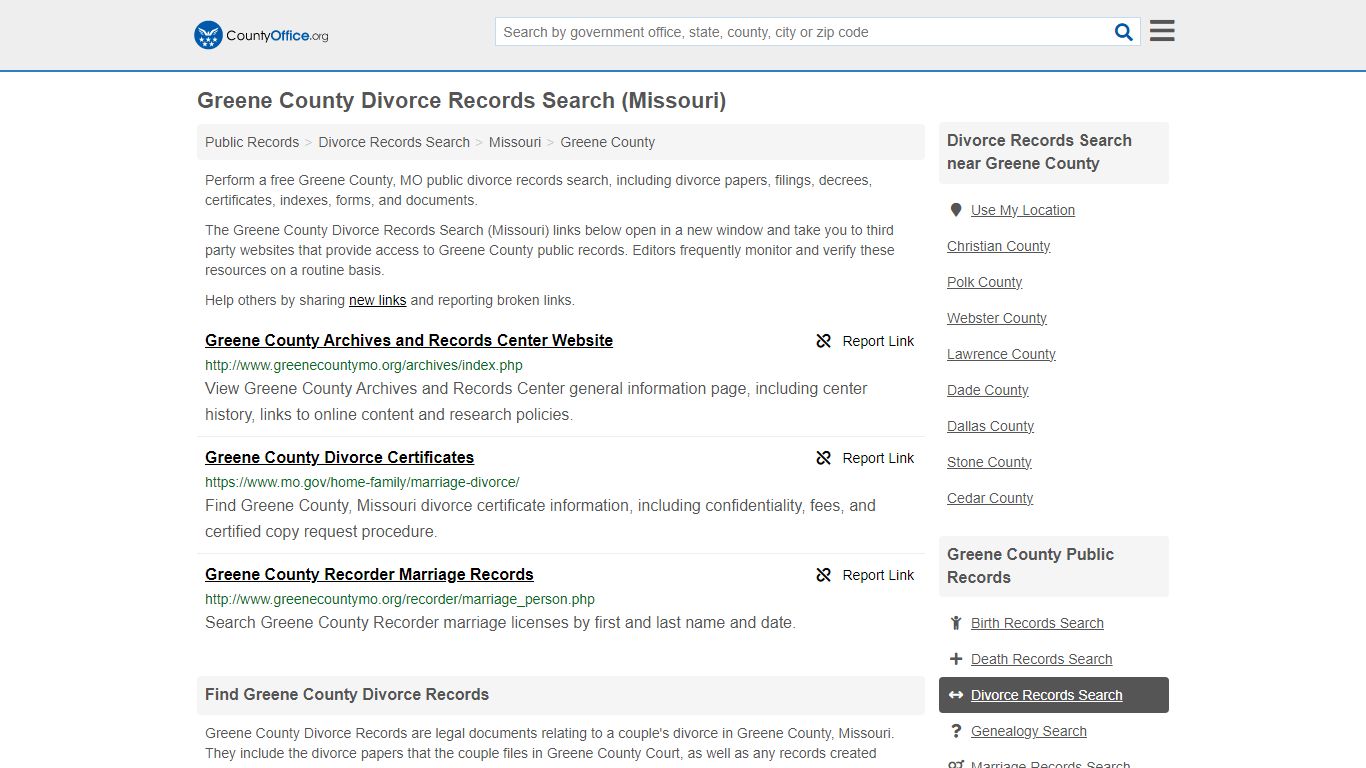 Greene County Divorce Records Search (Missouri) - County Office